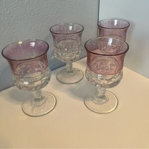 Vintage Thumbprint Pink Rimmed Small Cordial Glasses Set of 4
